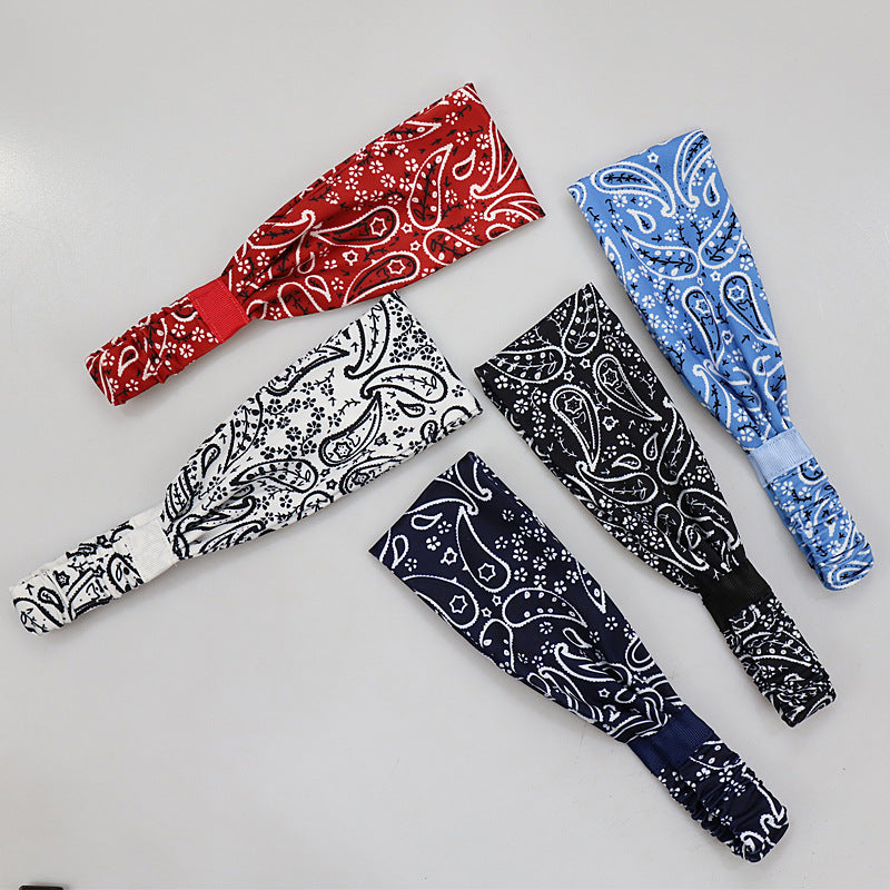 C135 Stylish Pattern Workout Headbands Breathable Sweatbands Sweat-absorption Bands Elastic Wide Headbands for Sports Fitness Exercise Tennis Running Gym