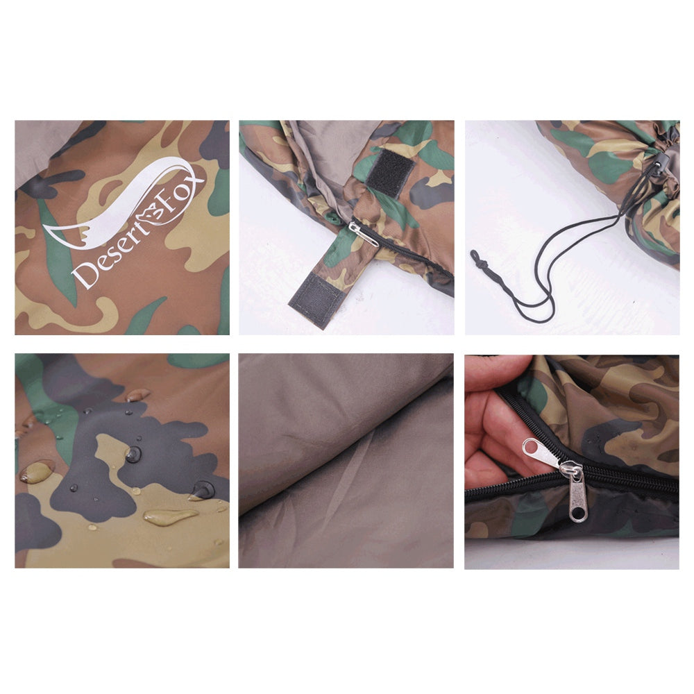 DESERT&FOX Outdoor Ultra-light Camouflage Adult Envelope Sleeping Bag Camping Hiking Warm Hollow Cotton Sleeping Bag