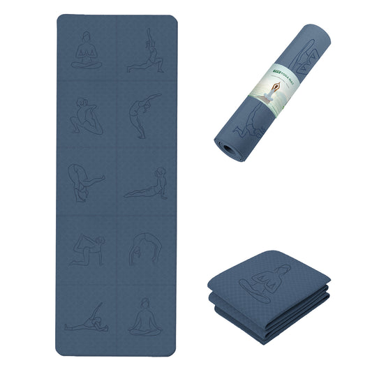 Yoga Mat Laser Pattern Non-slip Exercise Fitness TPE Mat for Yoga Pilates Floor Exercises