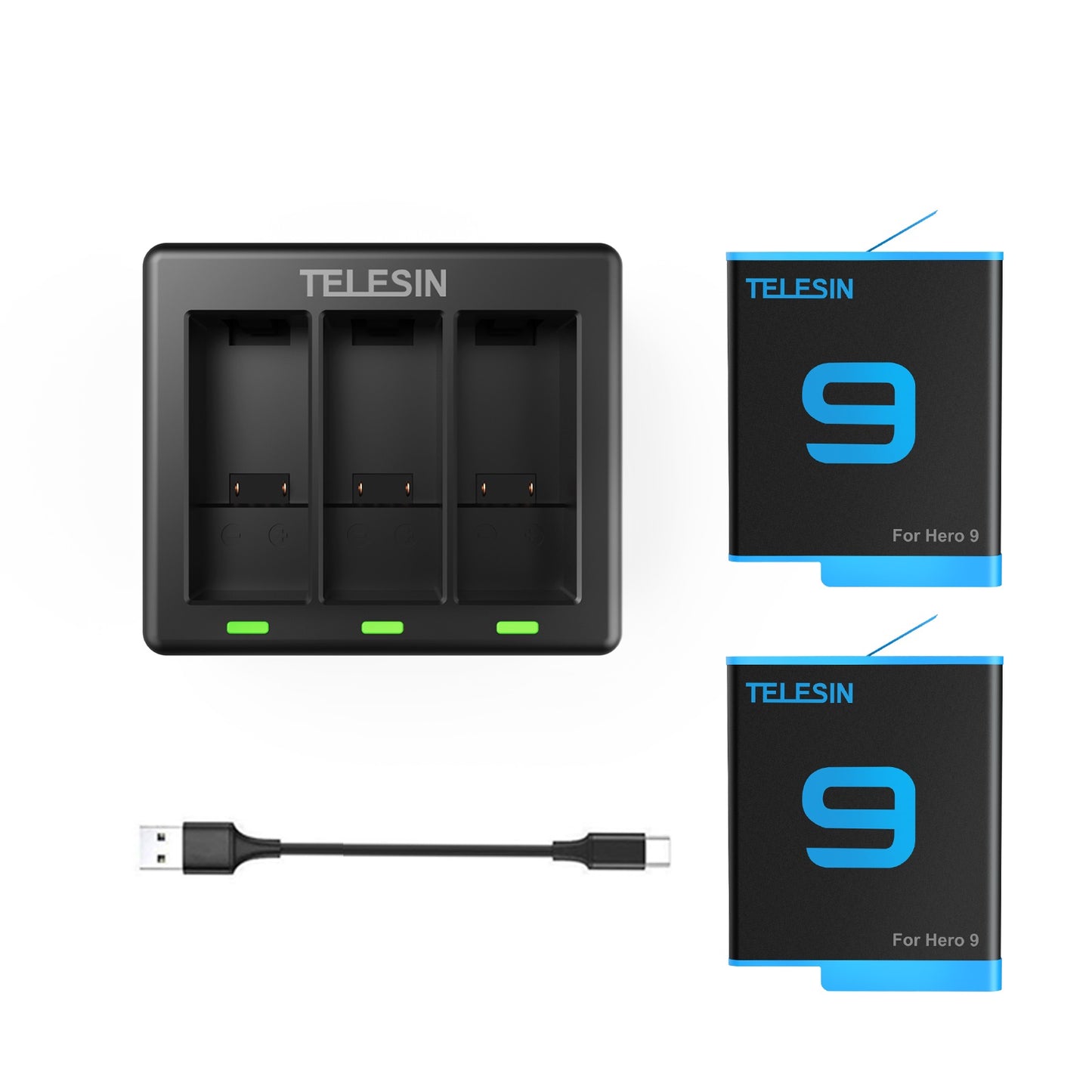 TELESIN Battery Charger Kit 2-in-1 Charging Set 1750mAh Battery Storage Box for GoPro Hero9 Black