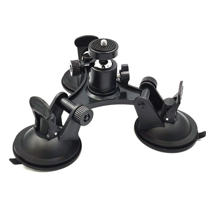 Triple Suction Cup Mount with 1/4 Threaded Head 360 Degree Tripod Ball Head