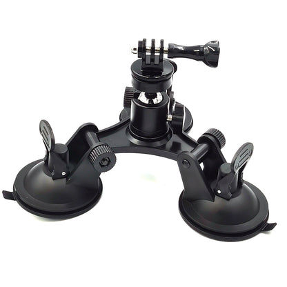 Triple Suction Cup Mount with 1/4 Threaded Head 360 Degree Tripod Ball Head