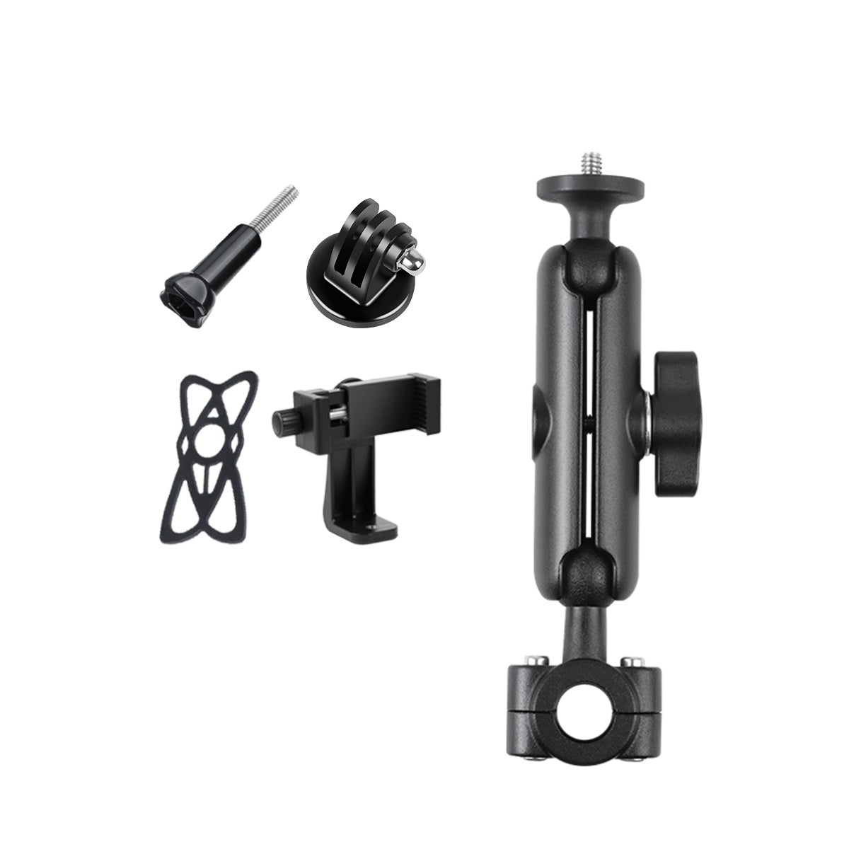 AT1238 9.5cm Car Headrest Camera Holder Screw Adapter Phone Clip Fixing Strap Set Motorcycle Rearview Mirror Camera Mount Bracket