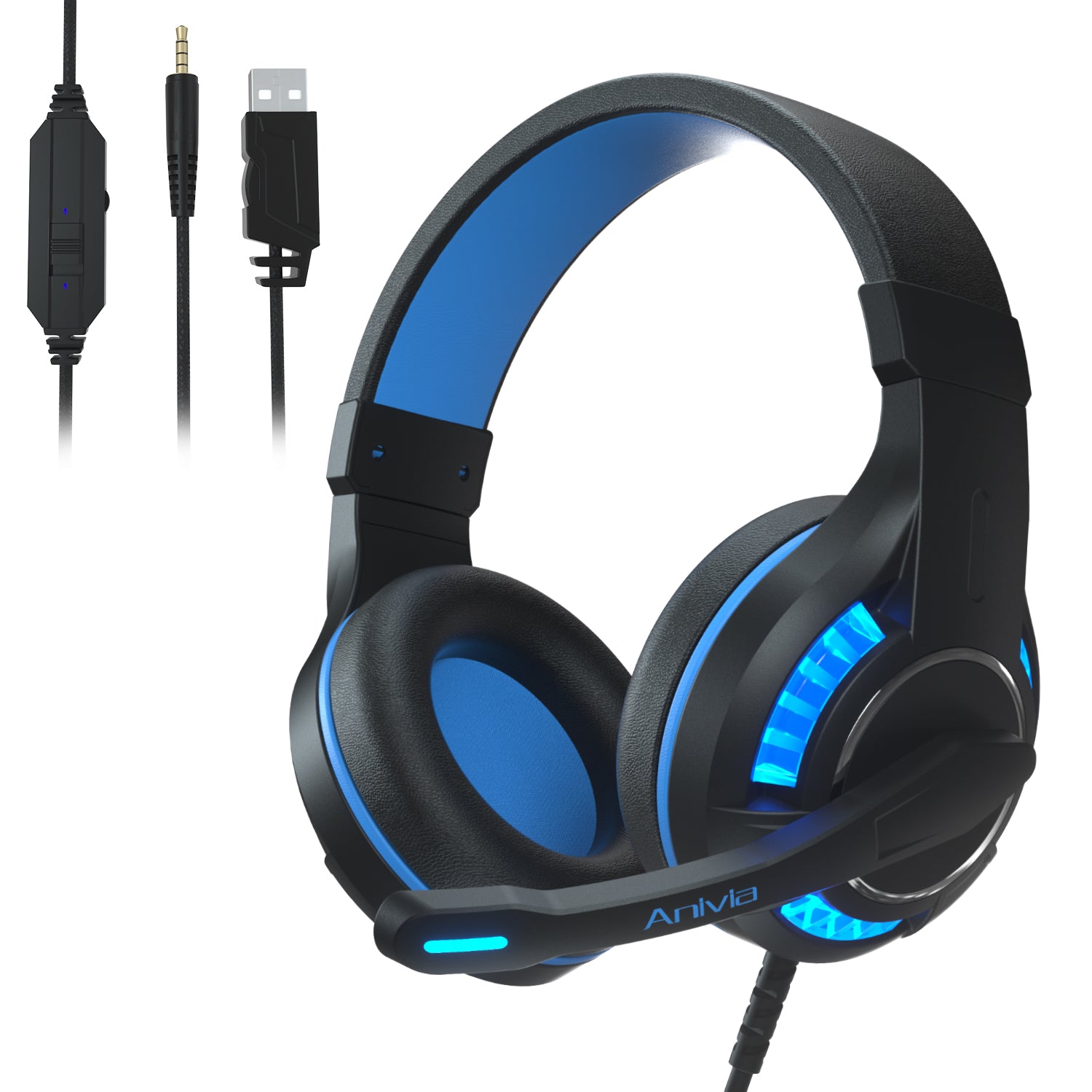 ANIVIA MH603 Head-mounted USB+3.5mm Wired Stereo Sound E-sports Headphone Computer Gaming Headset with Adjustable Angle Mic