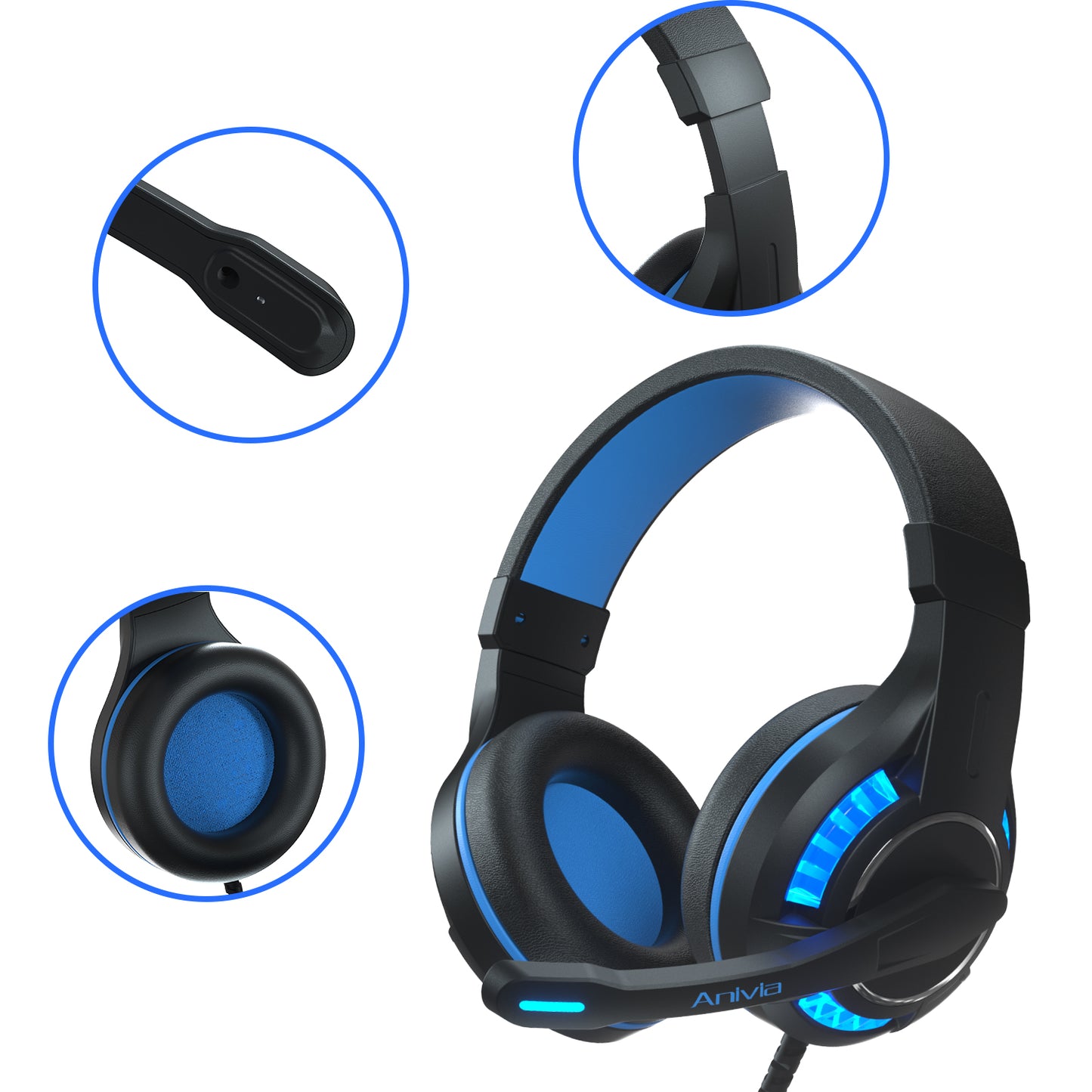 ANIVIA MH603 Head-mounted USB+3.5mm Wired Stereo Sound E-sports Headphone Computer Gaming Headset with Adjustable Angle Mic