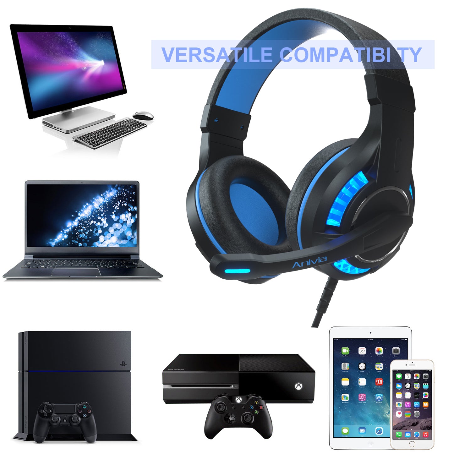 ANIVIA MH603 Head-mounted USB+3.5mm Wired Stereo Sound E-sports Headphone Computer Gaming Headset with Adjustable Angle Mic