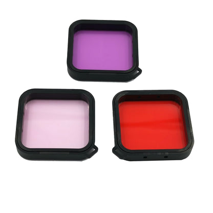 AGDY38 3Pcs/Set Red Pink Purple Lens Filters for DJI Osmo Action Camera Square Mouth Style Waterproof Diving Case Shell