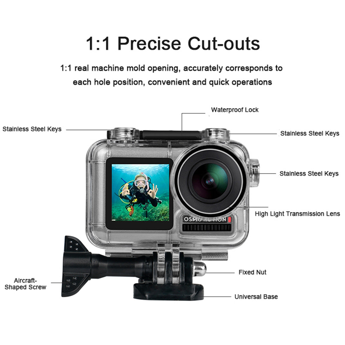 AGDY35 Waterproof Case Diving Protective Housing Shell Camera Accessories for DJI Osmo Action