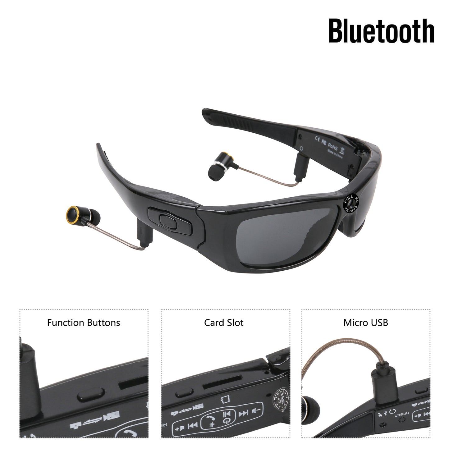 WS21 Camera Glasses 1080P Outdoor Mini HD Video Goggles Portable Eye Glasses UV Protection for Driving Riding Fishing Cycling