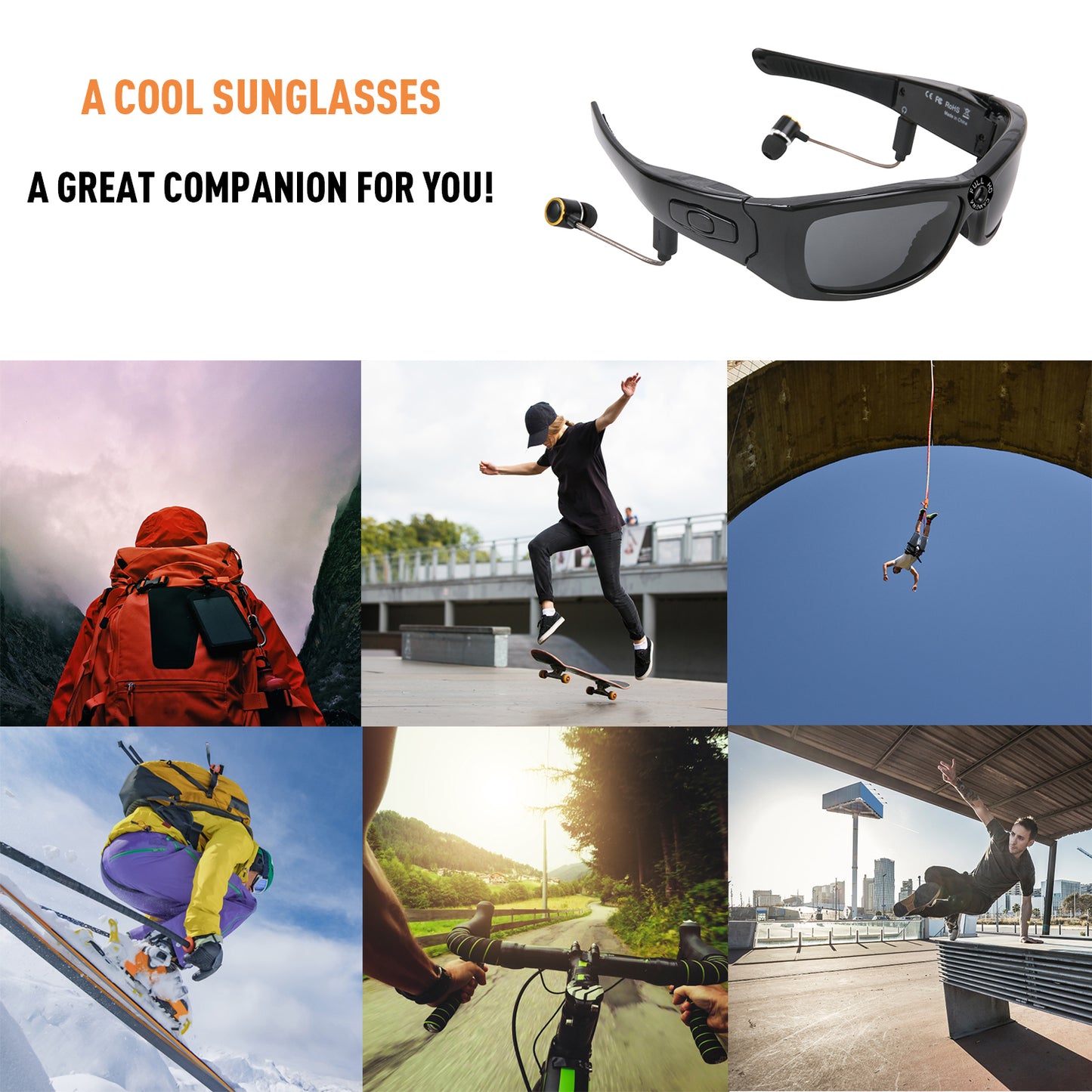 WS21 Camera Glasses 1080P Outdoor Mini HD Video Goggles Portable Eye Glasses UV Protection for Driving Riding Fishing Cycling