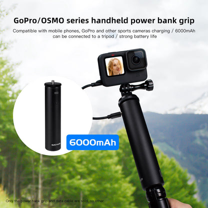 QISYKER 6000mAh Handheld Power Bank Grip for GoPro, DJI Action 2, Mobile Phones Portable Charger Handle Stick with 1/4 Screw Adapter