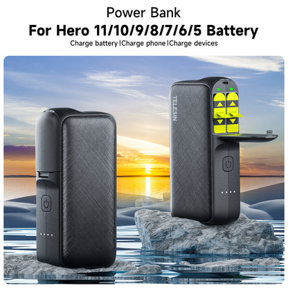 TELESIN GP-PB-001 For GoPro 11 / 10 / 9 / 8 / 7 / 6 / 5 Battery Charger Portable Power Bank External Camera Battery