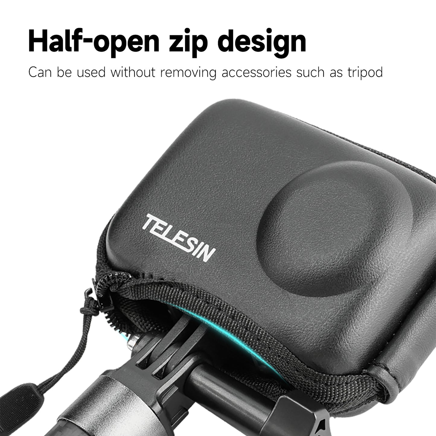 TELESIN OA-BAG-002 For DJI Osmo Action3 PU Leather+EVA Storage Protection Bag with Half Open Zip