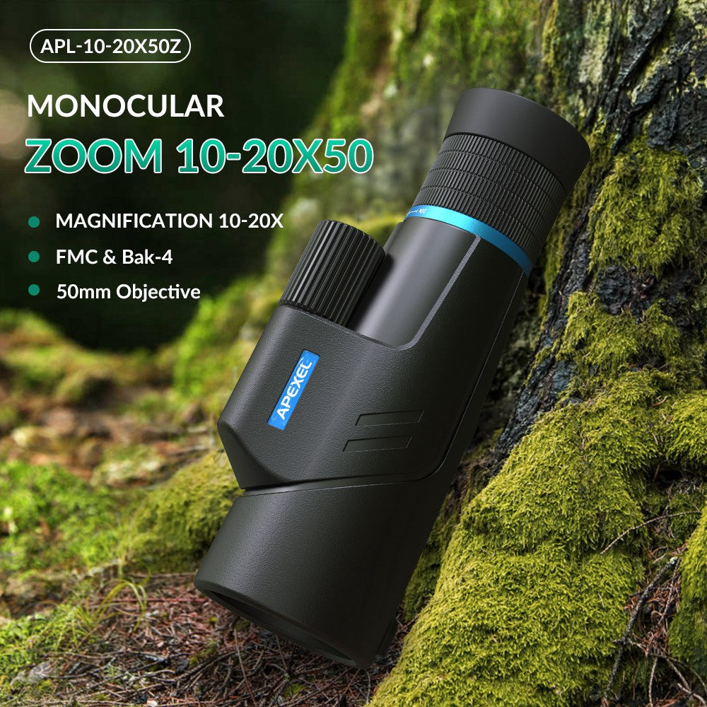 APEXEL 10-20X50 Zoom Monocular Outdoor Single-Tube Mini Telescope Lens Cell Phone Camera Telescope for Hunting/Traveling/Bird Watching