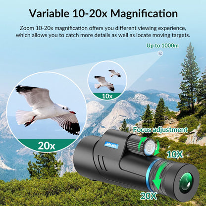 APEXEL 10-20X50 Zoom Monocular Outdoor Single-Tube Mini Telescope Lens Cell Phone Camera Telescope for Hunting/Traveling/Bird Watching