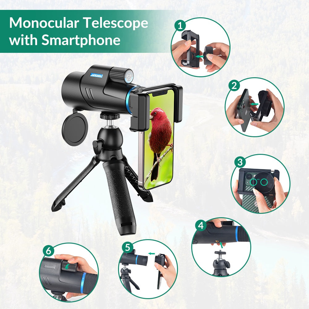 APEXEL 10-20X50 Zoom Monocular Outdoor Single-Tube Mini Telescope Lens Cell Phone Camera Telescope for Hunting/Traveling/Bird Watching