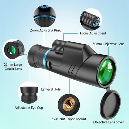 APEXEL 10-20X50 Zoom Monocular Outdoor Single-Tube Mini Telescope Lens Cell Phone Camera Telescope for Hunting/Traveling/Bird Watching