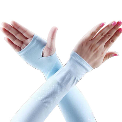 1 Pair Outdoor Sports Ice Silk Cooling Sleeves Sun Protection Arm Cover with Thumb Hole