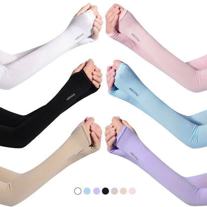 1 Pair Outdoor Sports Ice Silk Cooling Sleeves Sun Protection Arm Cover with Thumb Hole