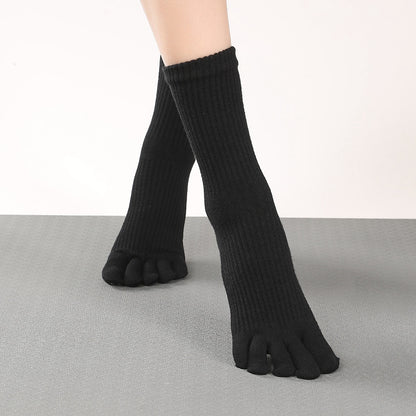 Long Sleeve Yoga Toe Socks for Women Anti-Skid Five Finger Socks with Grip Five Toe Socks Cotton Non-Slip Fitness Socks for Yoga Pilates Ballet Dance (Size: 34-38)