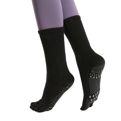 Long Sleeve Yoga Toe Socks for Women Anti-Skid Five Finger Socks with Grip Five Toe Socks Cotton Non-Slip Fitness Socks for Yoga Pilates Ballet Dance (Size: 34-38)