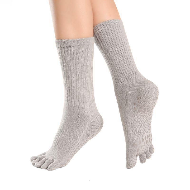 Long Sleeve Yoga Toe Socks for Women Anti-Skid Five Finger Socks with Grip Five Toe Socks Cotton Non-Slip Fitness Socks for Yoga Pilates Ballet Dance (Size: 34-38)