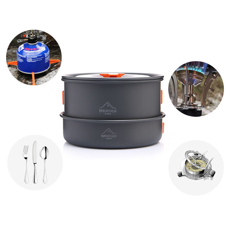 WIDESEA WSC-205J Portable Handle Pan Temperature Resistant Camping Pot Cookware Set with Water Bottle for 3-4 People (No FDA, BPA-Free)