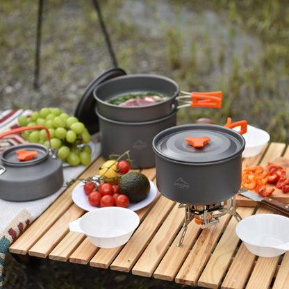 WIDESEA WSC-205J Portable Handle Pan Temperature Resistant Camping Pot Cookware Set with Water Bottle for 3-4 People (No FDA, BPA-Free)