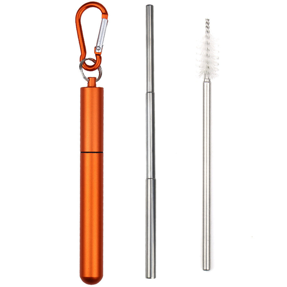 Portable 304 Stainless Steel Three Sections Telescopic Straw Beverage Milk Tea Metal Straw with Aluminum Alloy Storage Tube and Brush (No FDA Certification, BPA Free)