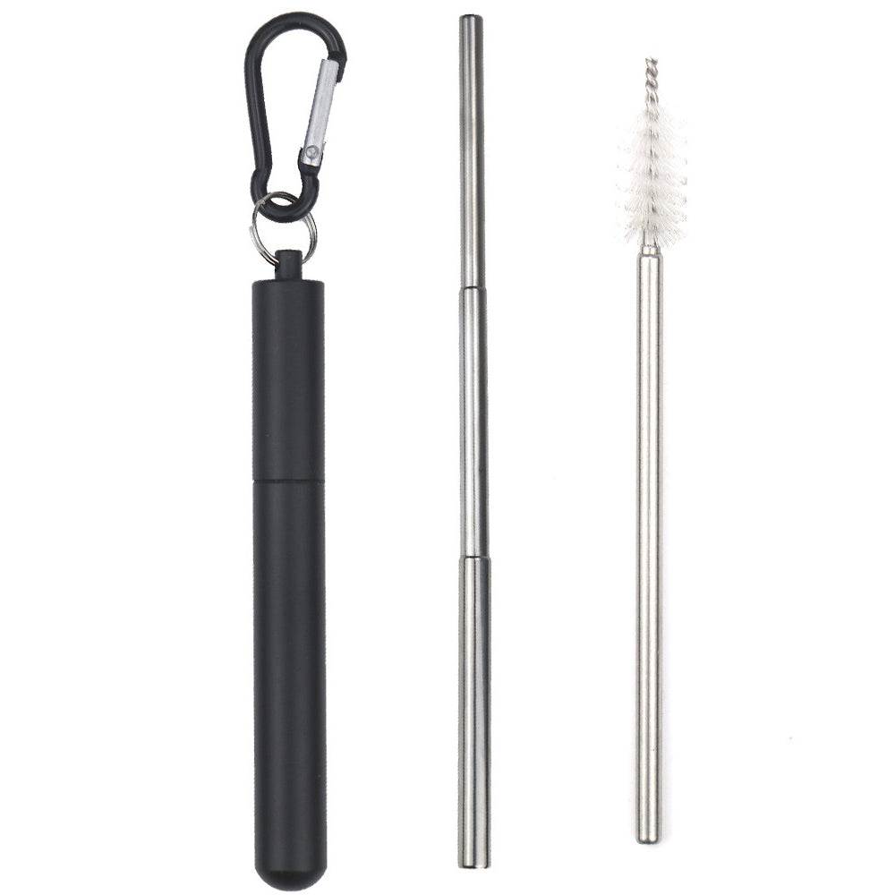 Portable 304 Stainless Steel Three Sections Telescopic Straw Beverage Milk Tea Metal Straw with Aluminum Alloy Storage Tube and Brush (No FDA Certification, BPA Free)