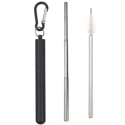 Portable 304 Stainless Steel Three Sections Telescopic Straw Beverage Milk Tea Metal Straw with Aluminum Alloy Storage Tube and Brush (No FDA Certification, BPA Free)