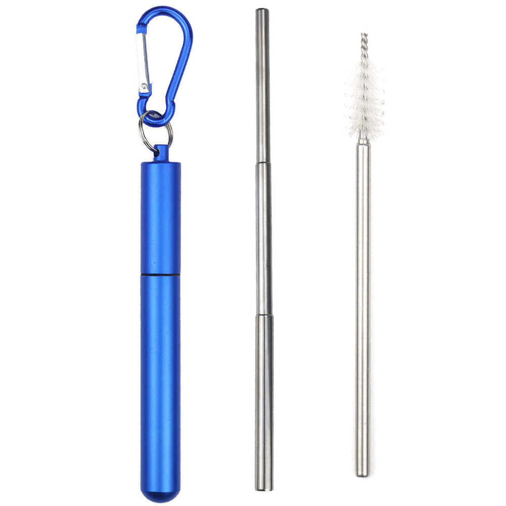 Portable 304 Stainless Steel Three Sections Telescopic Straw Beverage Milk Tea Metal Straw with Aluminum Alloy Storage Tube and Brush (No FDA Certification, BPA Free)