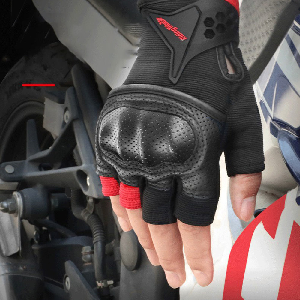 RIDING TRIBE MCS-57B Anti-Wear Summer Anti-Slip Motorcycle Riding Half Finger Gloves Fingerless Gloves for Cycling Motorbike Sports