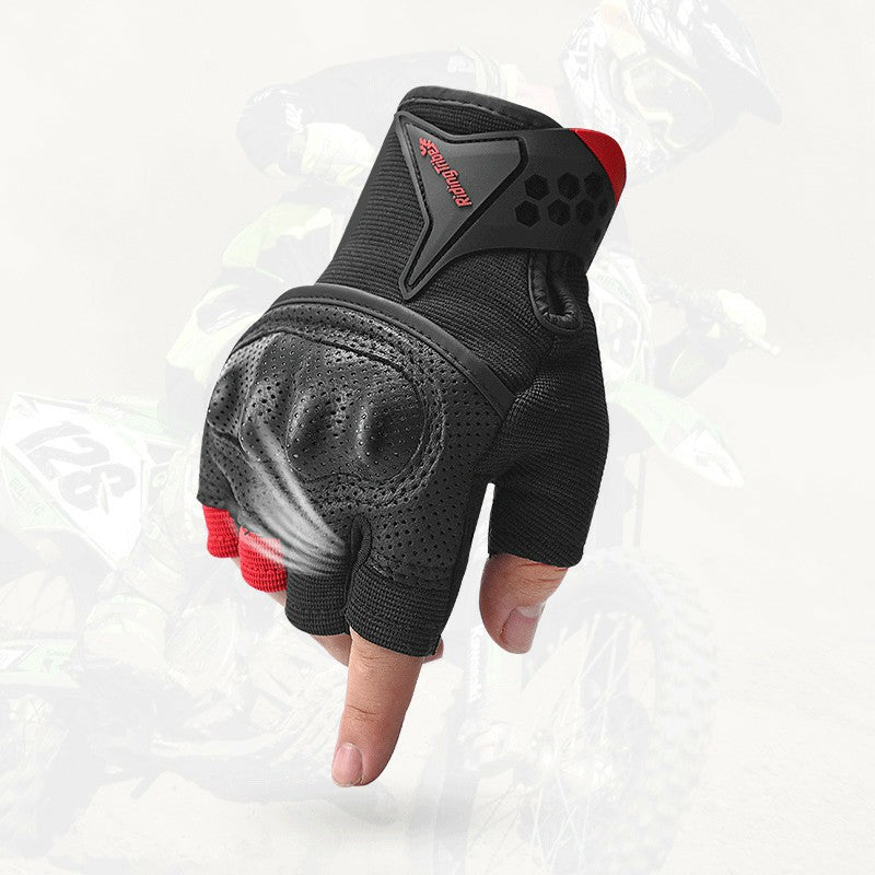 RIDING TRIBE MCS-57B Anti-Wear Summer Anti-Slip Motorcycle Riding Half Finger Gloves Fingerless Gloves for Cycling Motorbike Sports