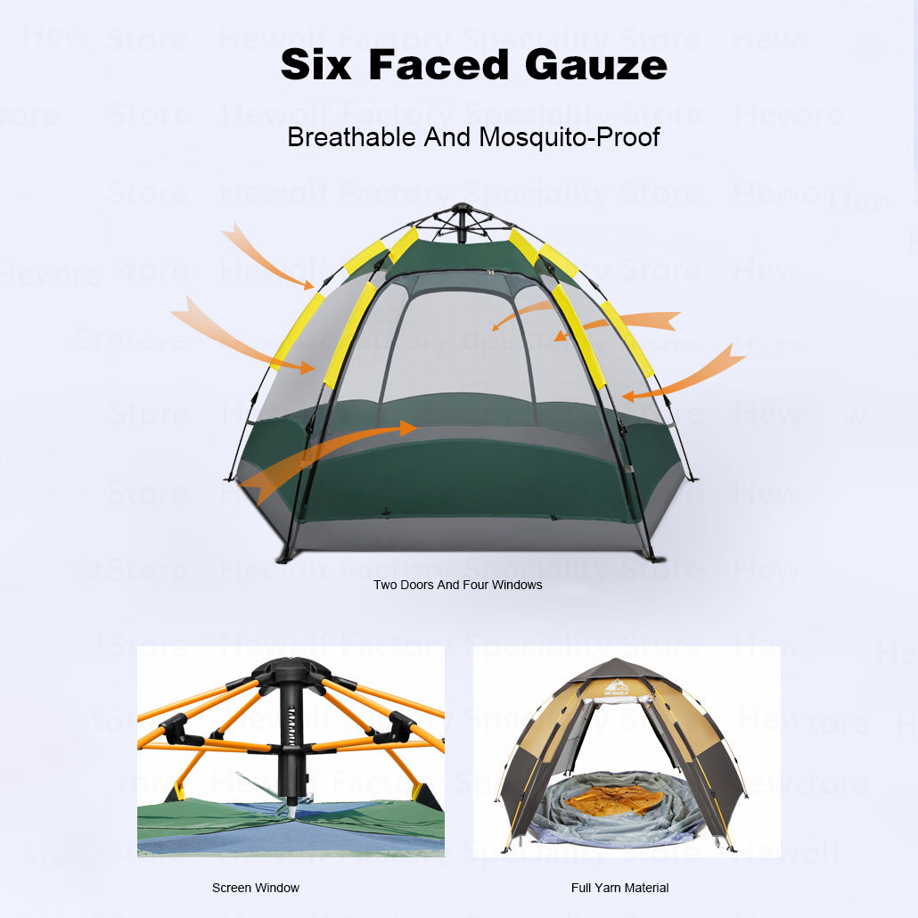 HEWOLF HW-Z1789 3-4 People Waterproof Hexagonal Automatic Tent Outdoor Camping Travel Tent