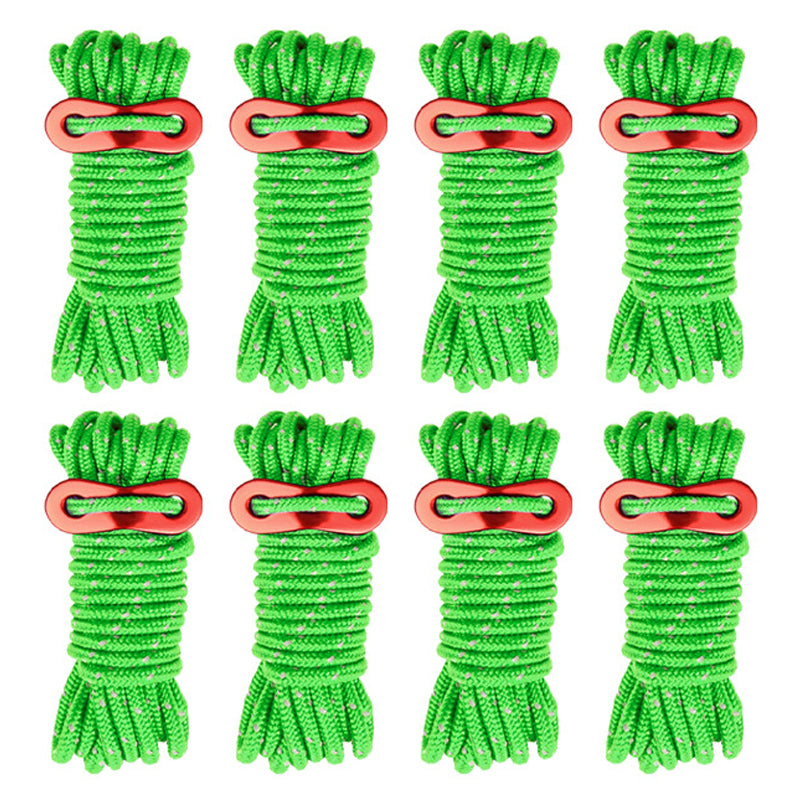 8 Bundles of Luminous Reflective Hiking Guyline High-Strength Outdoor Camping Adjustable Tent Rope with Aluminum Alloy Tensioner