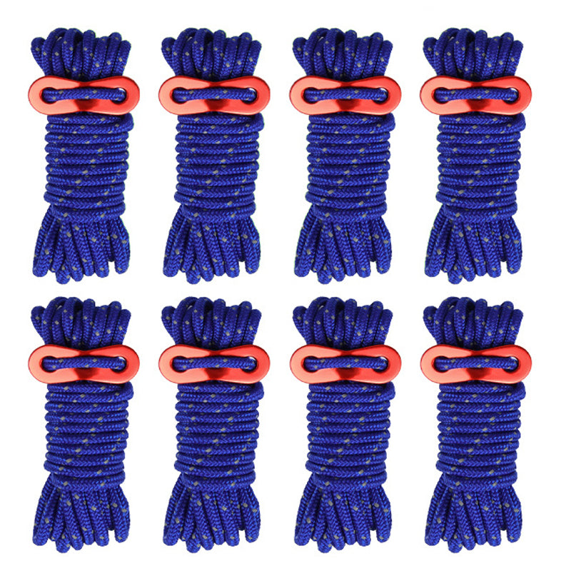 8 Bundles of Luminous Reflective Hiking Guyline High-Strength Outdoor Camping Adjustable Tent Rope with Aluminum Alloy Tensioner