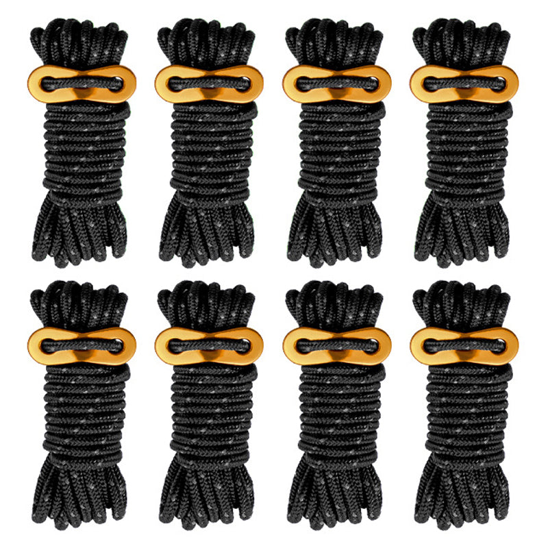 8 Bundles of Luminous Reflective Hiking Guyline High-Strength Outdoor Camping Adjustable Tent Rope with Aluminum Alloy Tensioner