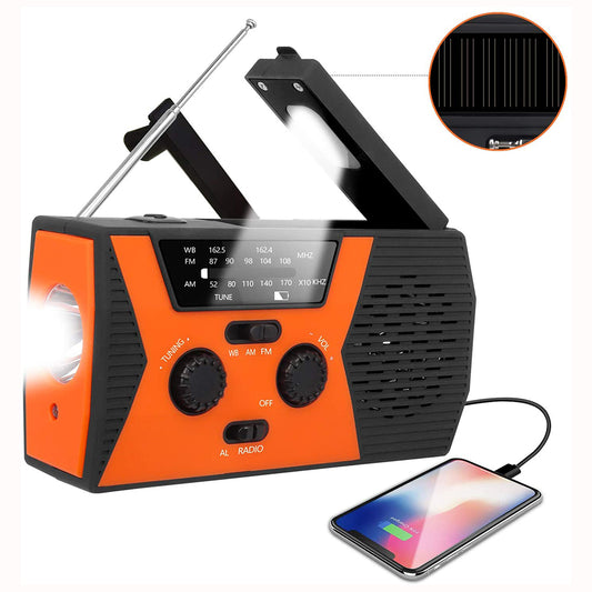 Solar Power Weather Broadcast NOAA/AM/FM Radio with Hand Crank Headphone Jack Reading Lamp 2000mAh Power Bank