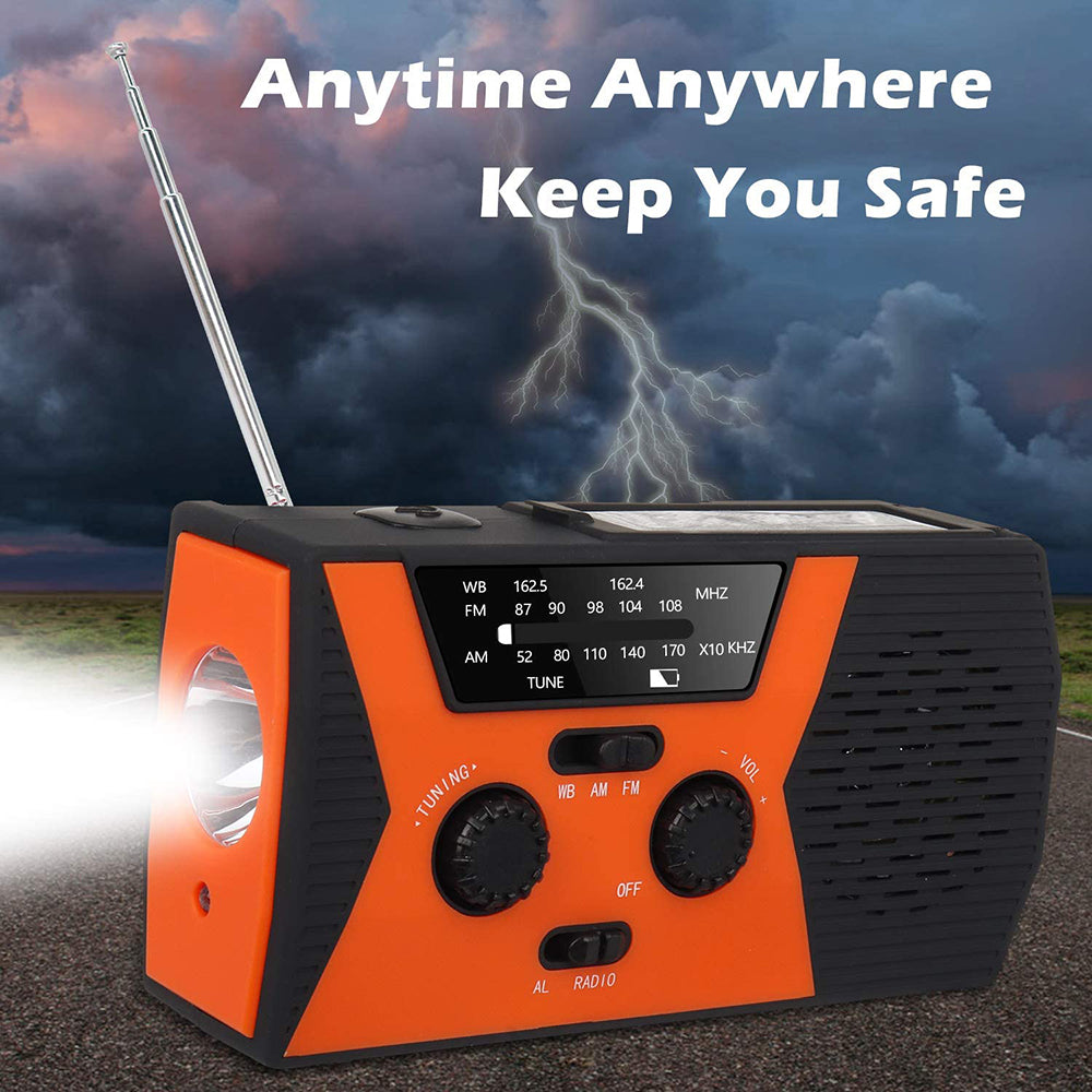 Solar Power Weather Broadcast NOAA/AM/FM Radio with Hand Crank Headphone Jack Reading Lamp 2000mAh Power Bank