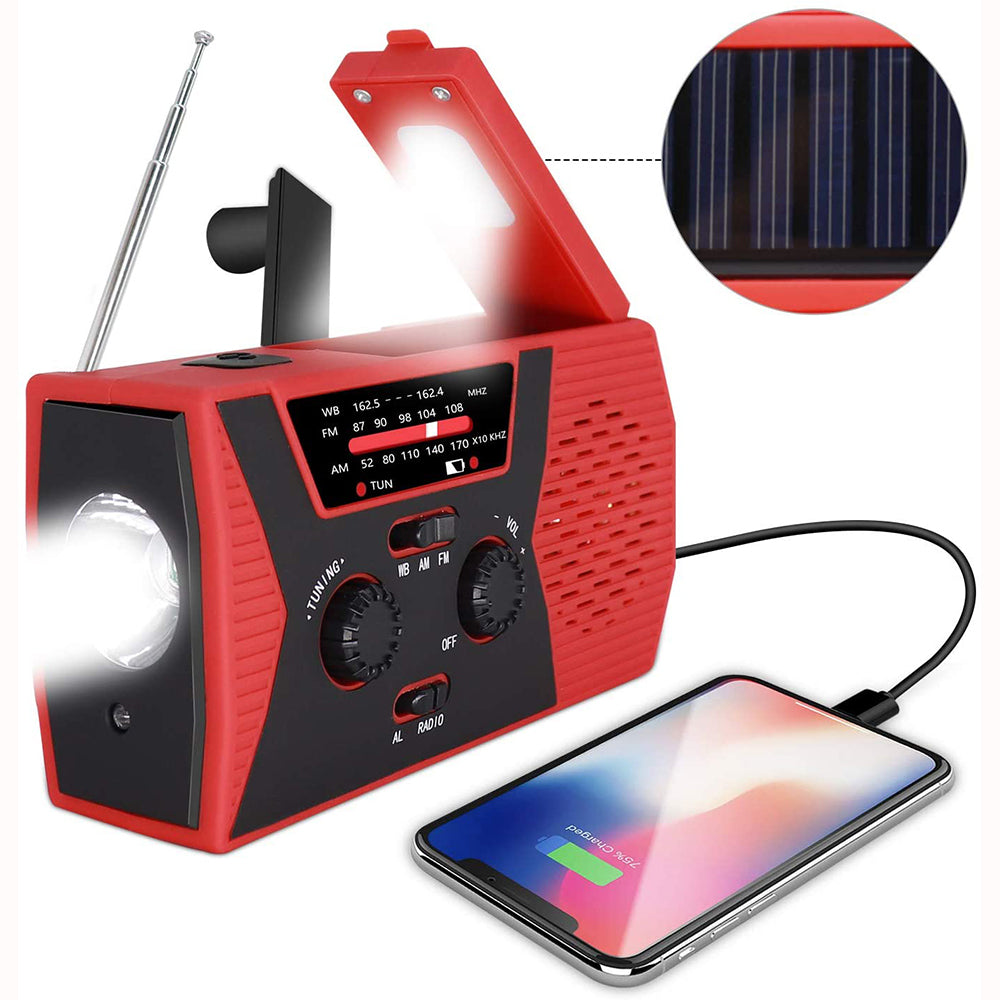 Solar Power Weather Broadcast NOAA/AM/FM Radio with Hand Crank Headphone Jack Reading Lamp 2000mAh Power Bank