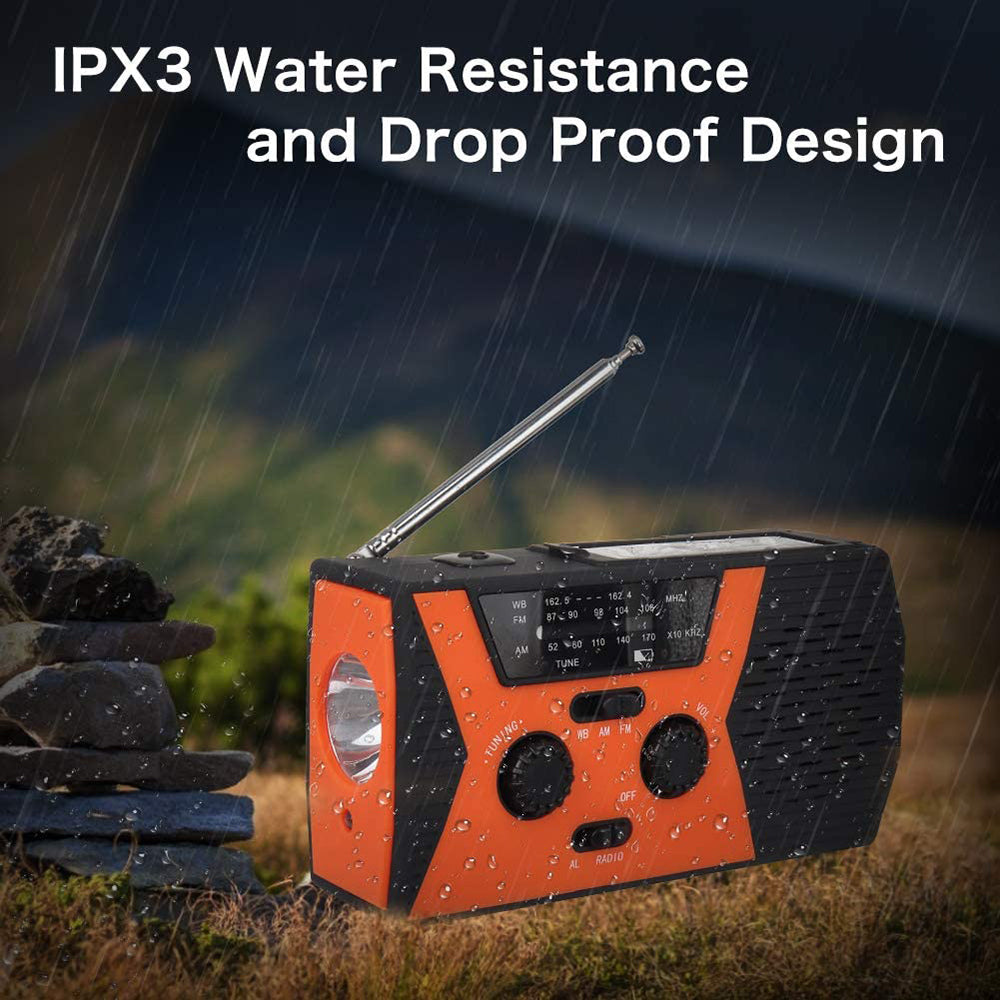 Solar Power Weather Broadcast NOAA/AM/FM Radio with Hand Crank Headphone Jack Reading Lamp 2000mAh Power Bank