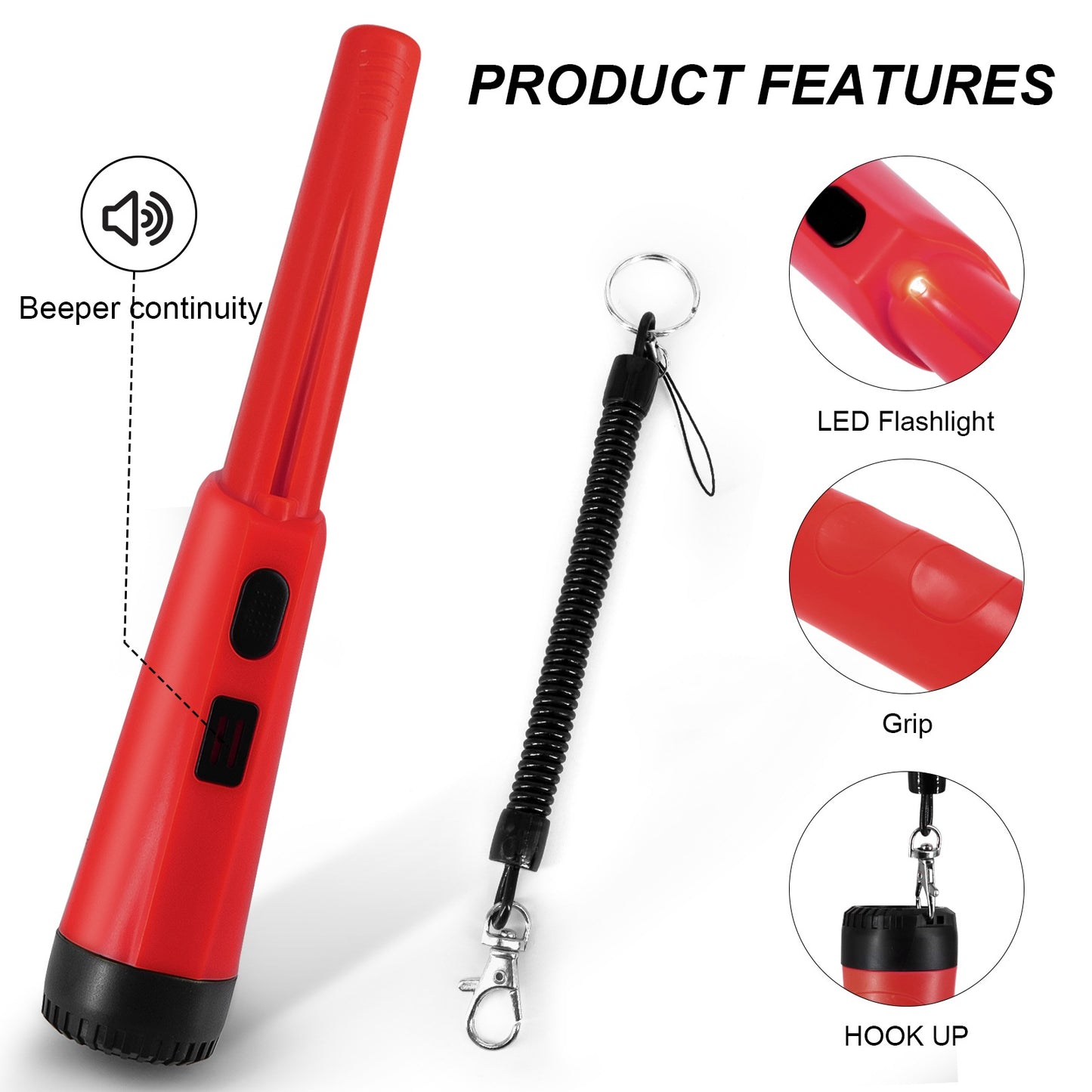 LCD Display Metal Detector Pinpointer Handheld Pin Pointer Wand Treasure Finder Probe with Spring Buckle for Adults Kids (No Battery)