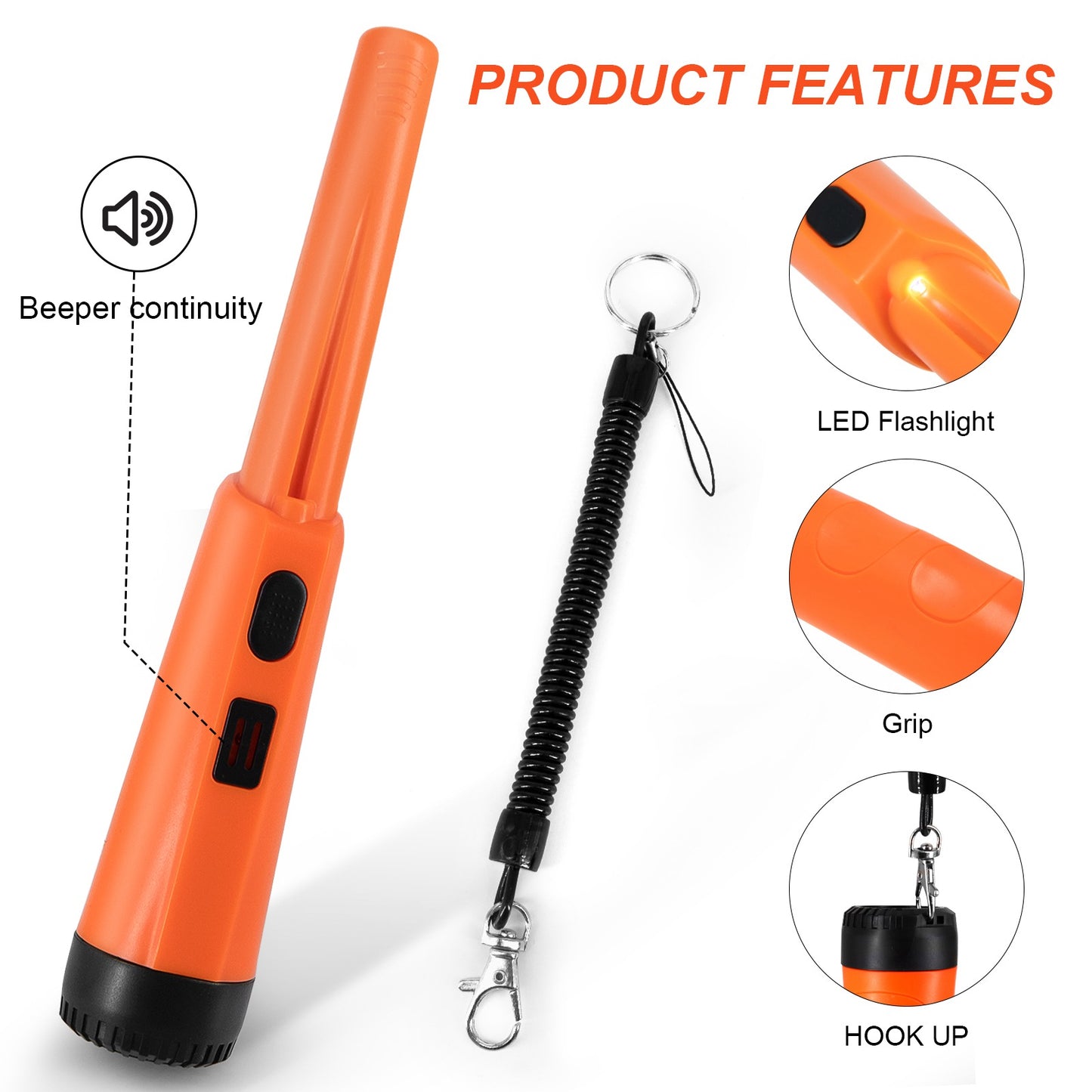 LCD Display Metal Detector Pinpointer Handheld Pin Pointer Wand Treasure Finder Probe with Spring Buckle for Adults Kids (No Battery)