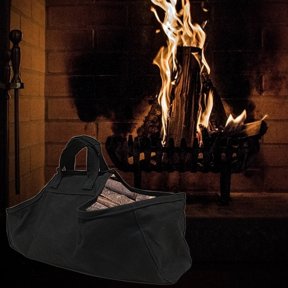 LUCKSTONE CHSNB-001-BK Firewood Storage Bag Large Handbag Wood Burning Stove Fireplace Accessories