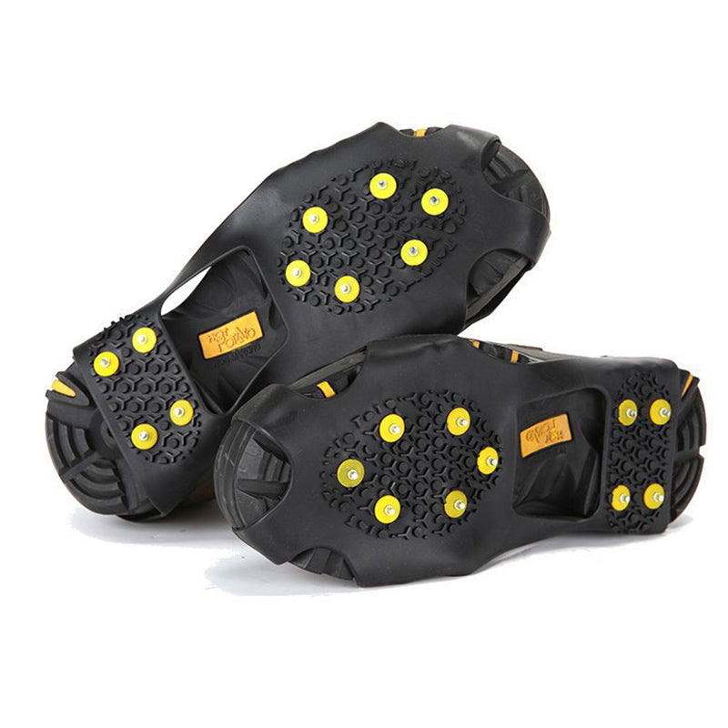 1 Pair 10 Stud Anti-Skid Snow Ice Climbing Shoes Cover Spikes Grips Cleats Over Shoes Covers Crampons, Size XL