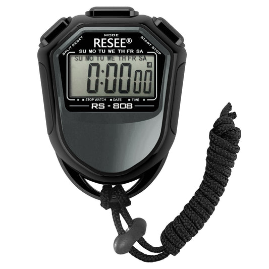 RESEE RS-808 Handheld Stopwatch LCD Screen Timer Swimming Running Sports Chronograph Counter with Lanyard