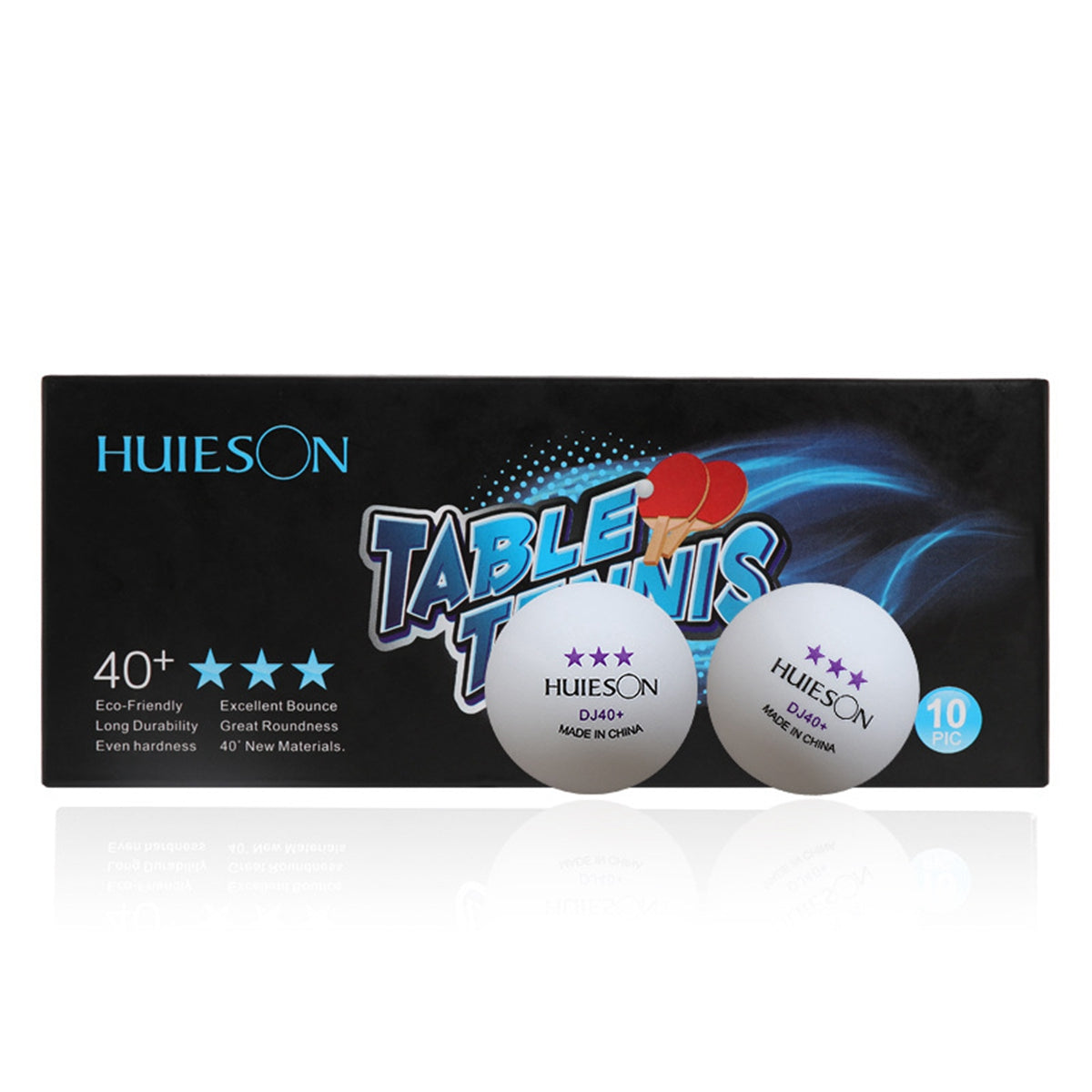 HUIESON 10Pcs / Set Three Star DJ40+ Table Tennis Balls Lightweight Non-flammable Ping Pong Ball for Training