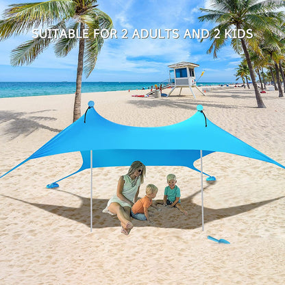 Beach Canopy Sun Shelter UV Protection Outdoor Canopy Sun Shade for Fishing Camping, 2x4-Sectionn Rod, 210x170x200cm