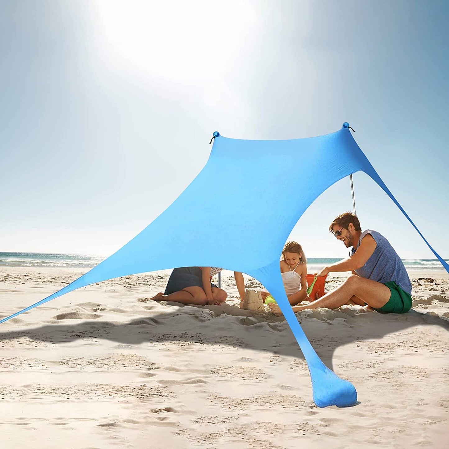 Beach Canopy Sun Shelter UV Protection Outdoor Canopy Sun Shade for Fishing Camping, 2x4-Sectionn Rod, 210x170x200cm